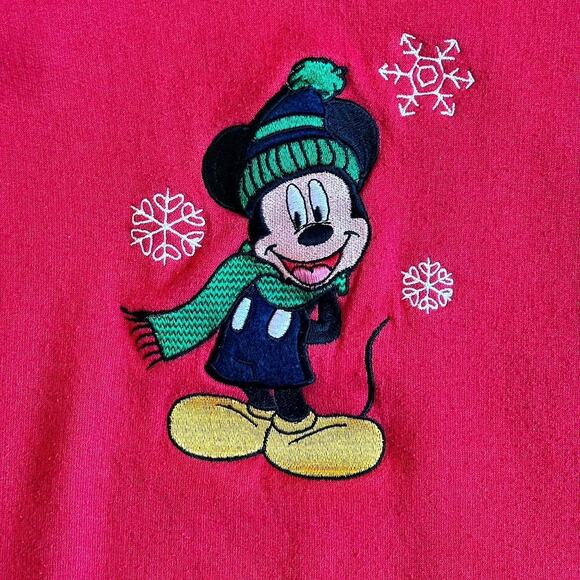 Vintage Disney Red Mickey Mouse Snowflake Sweatshirt Winter Holiday Crewneck - Picture 4 of 8